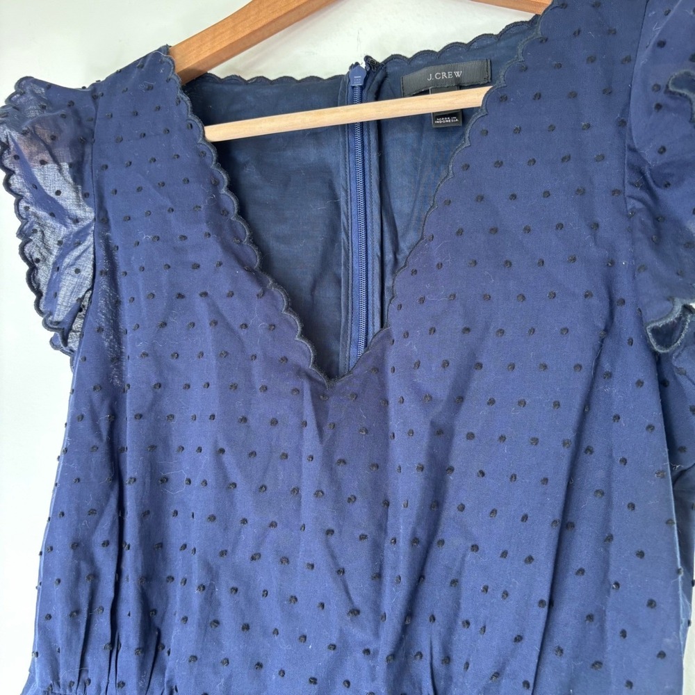 J Crew Navy Blue Swiss Dot‎ Peplum Flutter Sleeve Top Work Preppy Size 0
